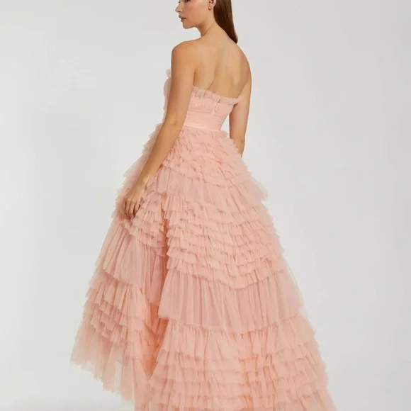 ✔️ Mac Duggal BNWT Pink Strapless Tulle Ruffle Gown #20573 - Picture 2 of 11